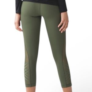 Lululemon Minimalist Crop Fatigue Green High-Rise Mesh Leggings | Size 6